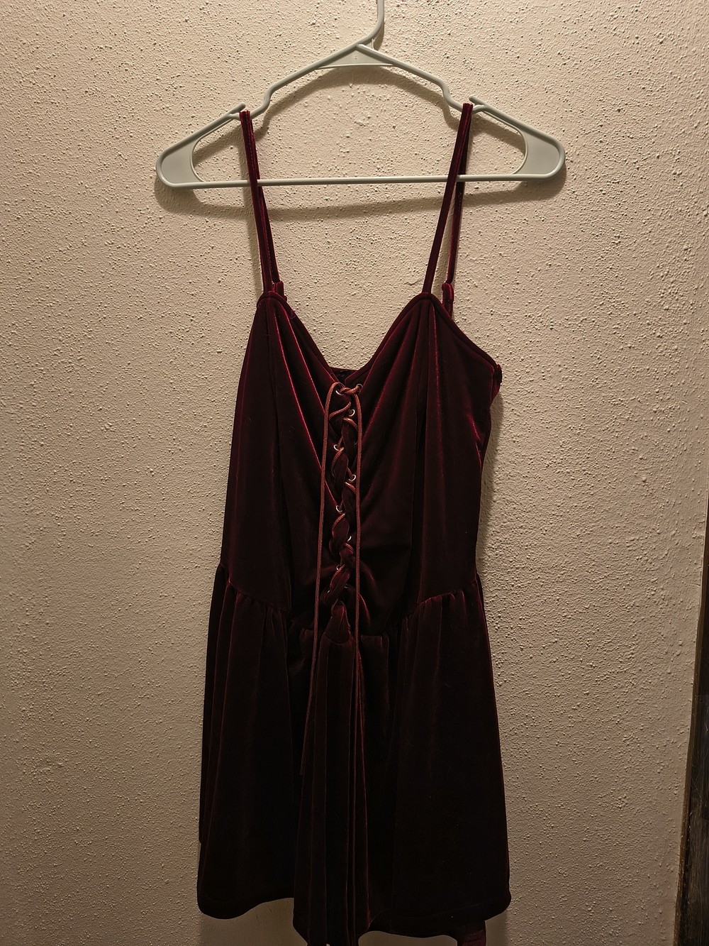 Cider Velvet Lace-Up Mini Dress in Burgundy